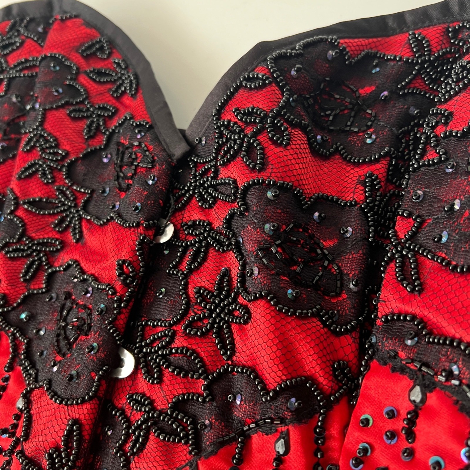 Corset Story Beaded Lace Corset 42 Red Black Gothic Burlesque Steampunk Top Nwt — image 3 of 8